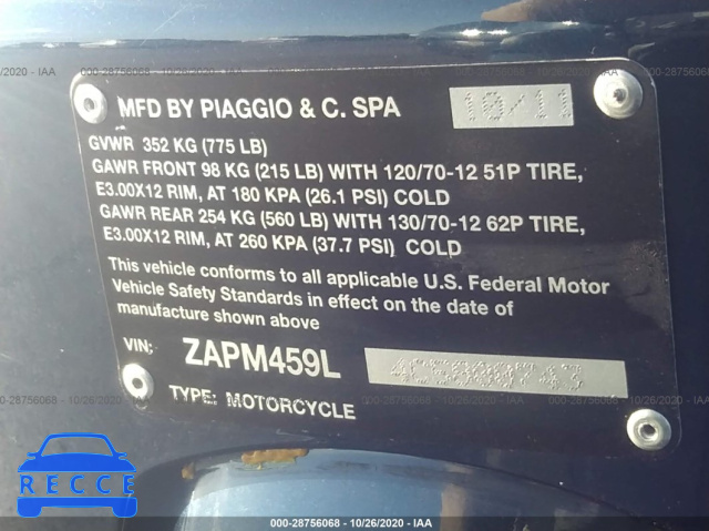 2012 VESPA GTS 300 SUPER ZAPM459L4C5800743 image 9