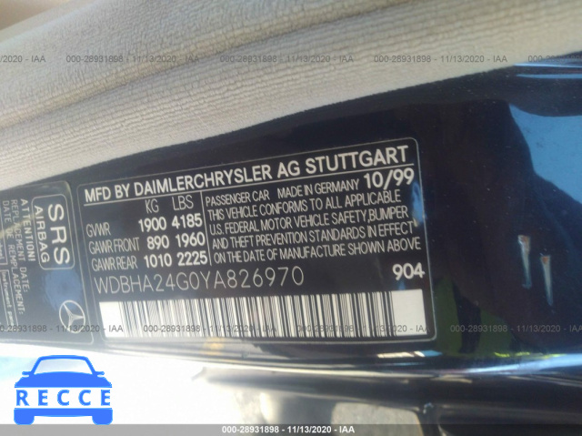 2000 MERCEDES-BENZ C-CLASS KOMPRESSOR WDBHA24G0YA826970 Bild 8