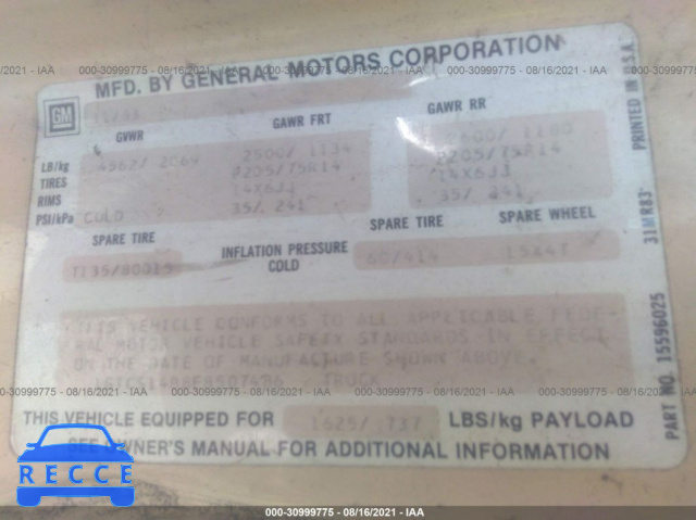 1984 GMC S TRUCK S15 1GTCS14B8E8507486 image 8