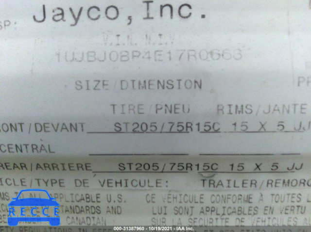 2014 JAYCO OTHER  1UJBJ0BP4E17R0663 image 8