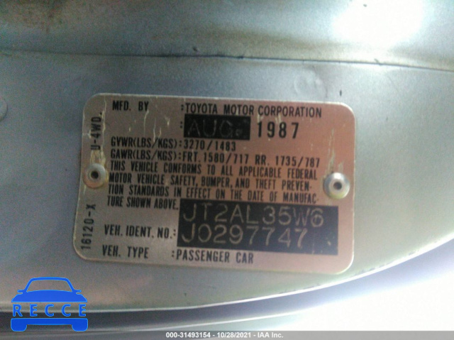 1988 TOYOTA TERCEL SR5 JT2AL35W6J0297747 image 8