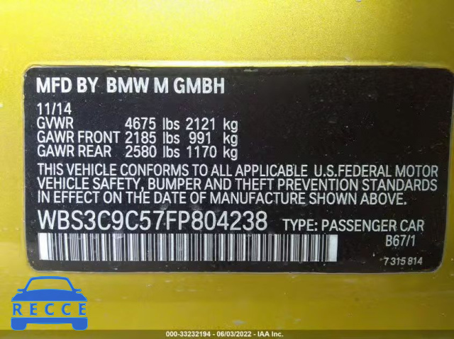 2015 BMW M3 WBS3C9C57FP804238 image 8