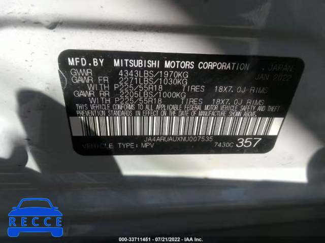 2022 MITSUBISHI OUTLANDER SPORT ES/LE/SE JA4ARUAUXNU007535 image 8