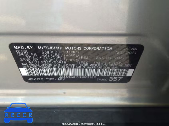 2022 MITSUBISHI OUTLANDER SPORT LE JA4ARUAU0NU002912 image 8