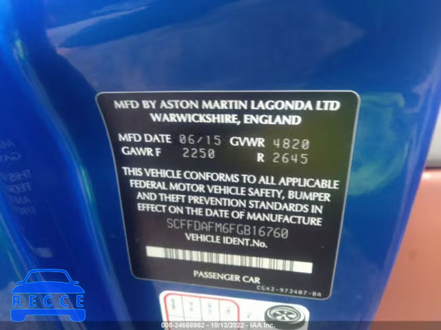 2015 ASTON MARTIN DB9 SCFFDAFM6FGB16760 image 8