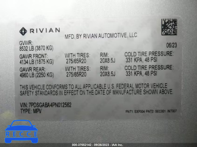 2023 RIVIAN R1S ADVENTURE PACKAGE 7PDSGABA4PN012562 зображення 8