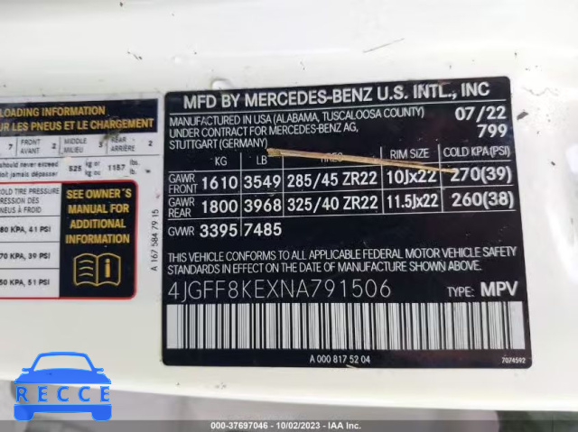 2022 MERCEDES-BENZ GLS AMG GLS 63 4JGFF8KEXNA791506 image 8