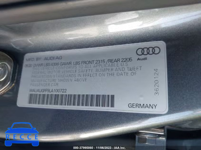 2020 AUDI A3 PREMIUM 40 TFSI WAUAUGFF9LA100722 image 8