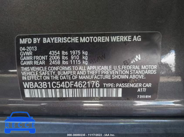 2013 BMW 320I WBA3B1C54DF462176 Bild 8