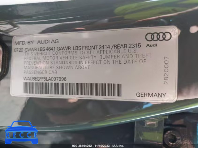 2020 AUDI A3 PREMIUM 45 TFSI S LINE WAUBEGFF5LA097996 зображення 8