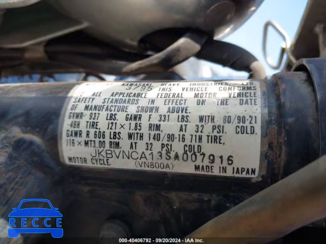 1995 KAWASAKI VN800 JKBVNCA13SA007916 зображення 9