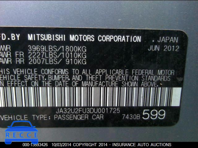 2013 Mitsubishi Lancer ES/ES SPORT JA32U2FU3DU001725 image 7