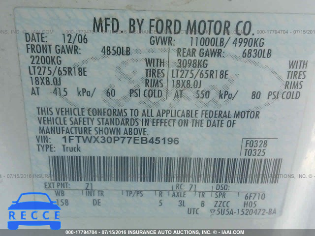 2007 Ford F350 SRW SUPER DUTY 1FTWX30P77EB45196 Bild 8