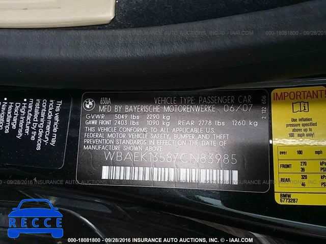 2007 BMW 650 I WBAEK13587CN83985 image 8