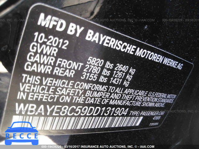 2013 BMW 750 LI WBAYE8C59DD131904 image 8
