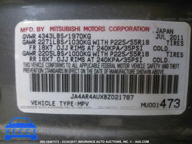 2011 Mitsubishi Outlander Sport SE JA4AR4AUXBZ021787 image 8