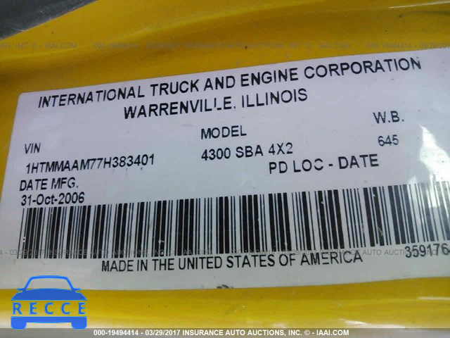2007 INTERNATIONAL 4000 4300 1HTMMAAM77H383401 image 9