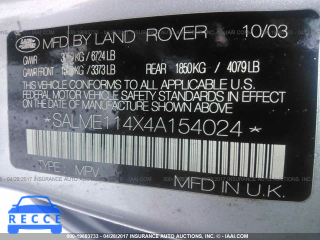 2004 Land Rover Range Rover HSE SALME114X4A154024 image 8