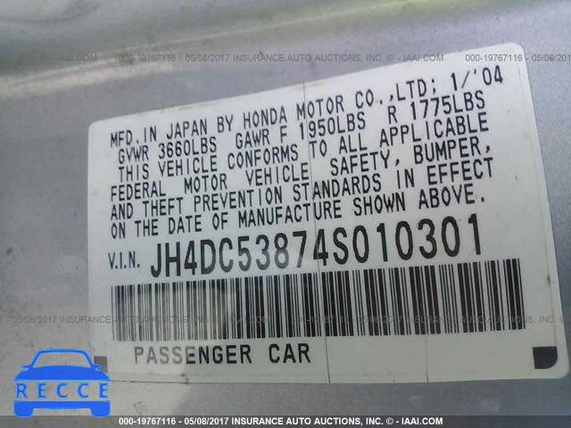 2004 Acura RSX JH4DC53874S010301 зображення 8