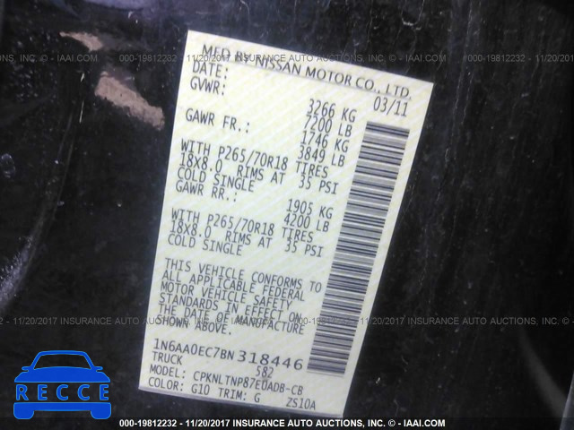 2011 Nissan Titan S/SV/SL/PRO-4X 1N6AA0EC7BN318446 зображення 8