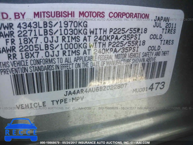 2011 Mitsubishi Outlander Sport SE JA4AR4AU6BZ022807 image 8