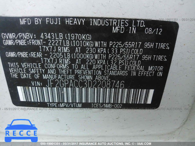 2013 SUBARU XV CROSSTREK 2.0 PREMIUM JF2GPACC3D2208746 image 8