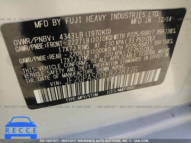 2015 Subaru Xv Crosstrek SPORT LIMITED JF2GPASC0F8228776 image 8