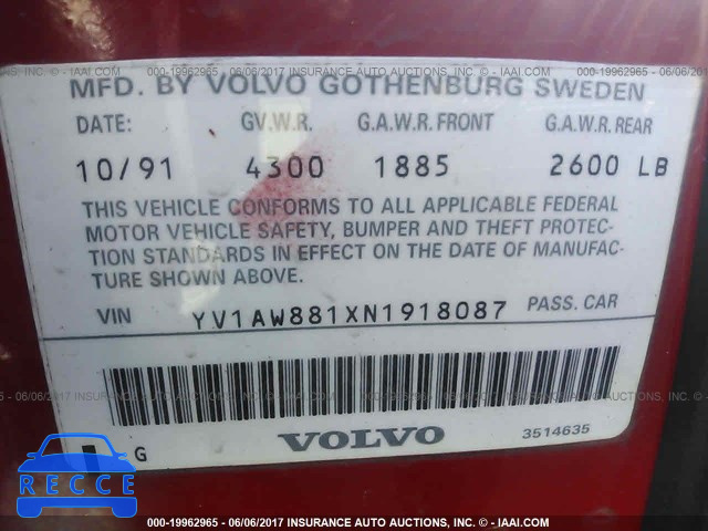 1992 Volvo 240 YV1AW881XN1918087 image 8