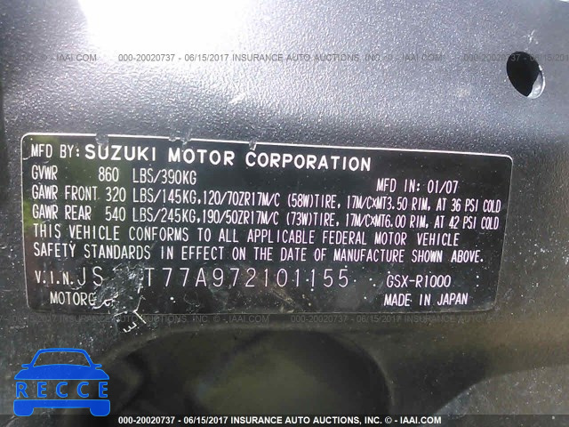 2007 Suzuki GSX-R1000 JS1GT77A972101155 image 9