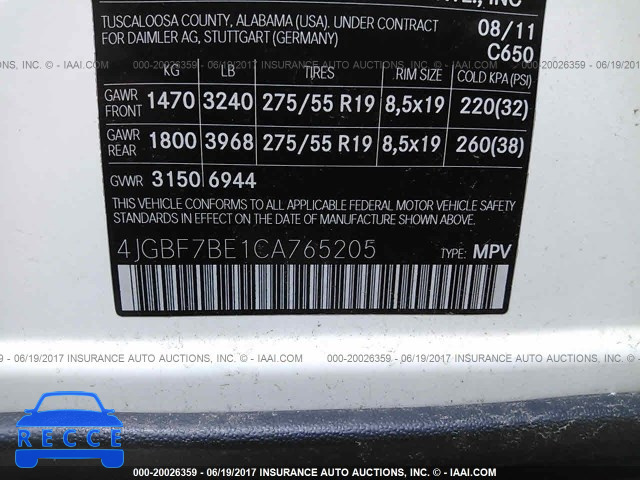 2012 Mercedes-benz GL 450 4MATIC 4JGBF7BE1CA765205 Bild 8