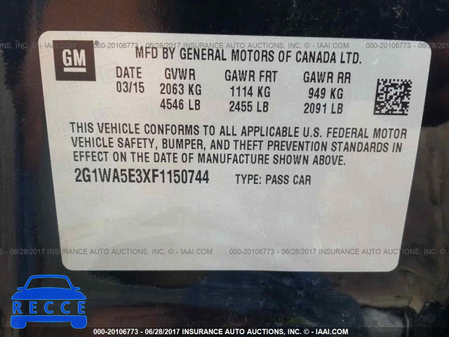 2015 Chevrolet Impala Limited LS 2G1WA5E3XF1150744 image 8