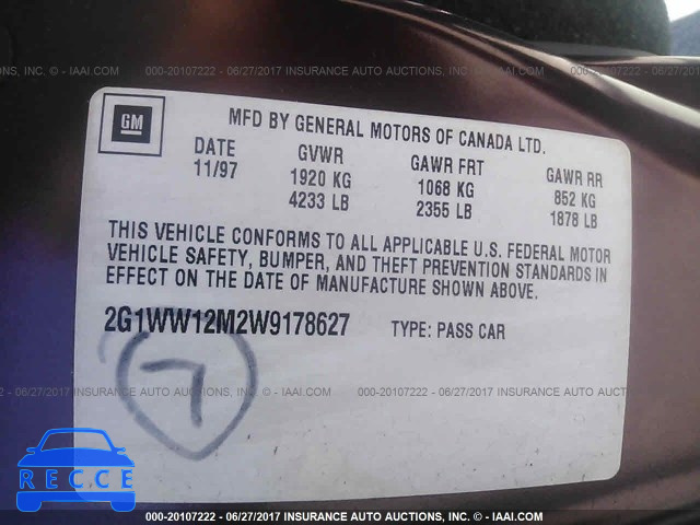 1998 Chevrolet Monte Carlo LS 2G1WW12M2W9178627 зображення 8