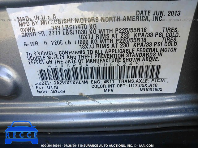 2013 Mitsubishi Outlander Sport LE 4A4AP5AU2DE024817 image 8