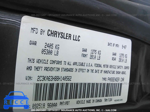 2008 Chrysler 300c 2C3KA63H88H140562 Bild 8