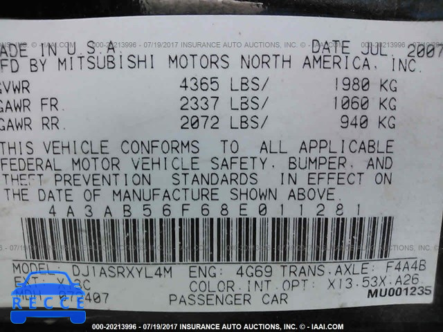 2008 Mitsubishi Galant ES PREMIUM 4A3AB56F68E011281 image 8