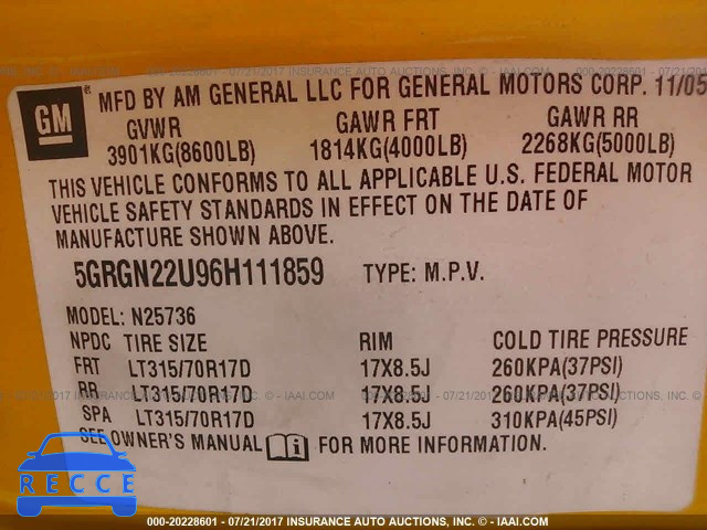 2006 HUMMER H2 SUT 5GRGN22U96H111859 image 8