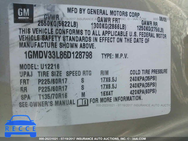 2006 Pontiac Montana SV6 1GMDV33L86D128798 зображення 8