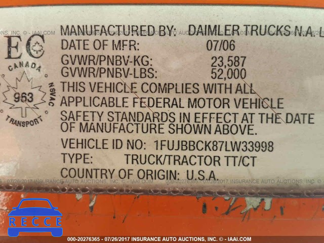 2007 FREIGHTLINER CONVENTIONAL ST120 1FUJBBCK87LW33998 зображення 9