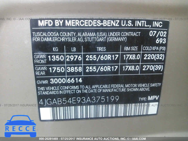 2003 Mercedes-benz ML 320 4JGAB54E93A375199 image 8