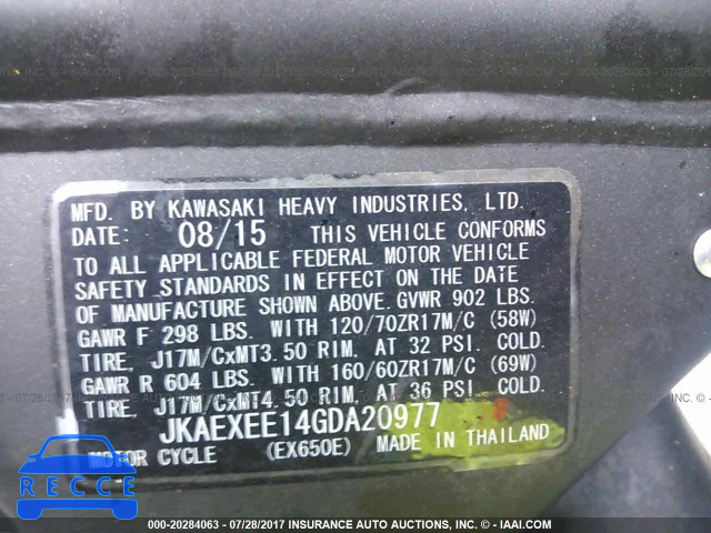 2016 Kawasaki EX650 E JKAEXEE14GDA20977 image 9