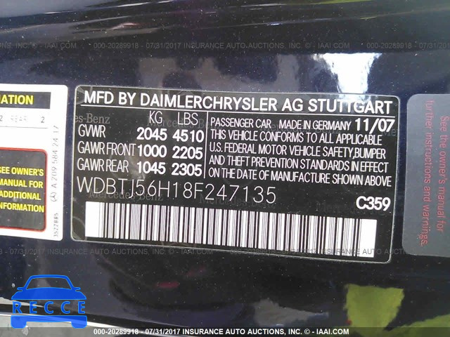 2008 Mercedes-benz CLK 350 WDBTJ56H18F247135 image 8
