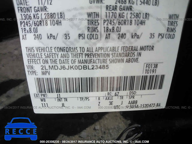 2013 Lincoln MKX 2LMDJ6JK0DBL23485 image 8