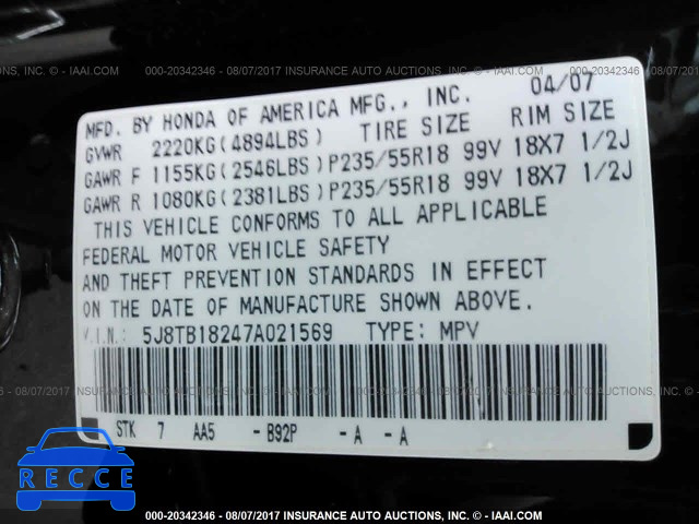 2007 Acura RDX 5J8TB18247A021569 image 8