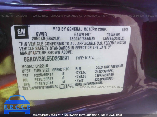 2005 Buick Terraza CXL 5GADV33L55D260891 image 8