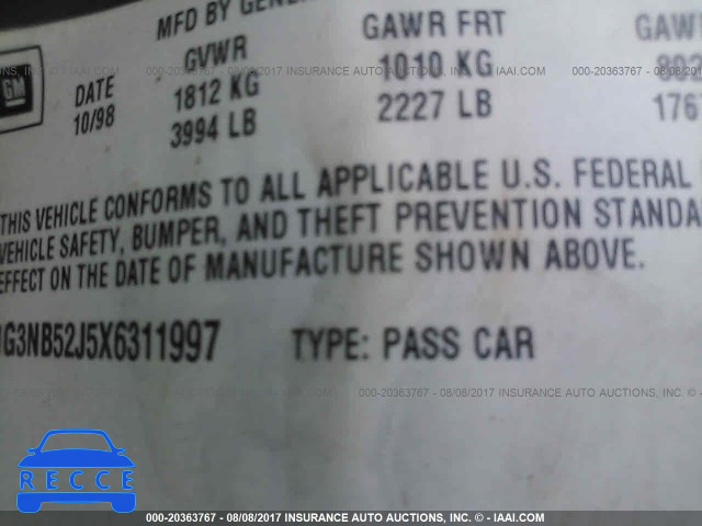 1999 Oldsmobile Cutlass GL 1G3NB52J5X6311997 зображення 8