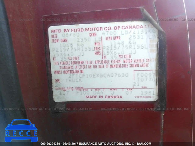 1981 Ford F100 2FTCF10EXBCA07630 image 8