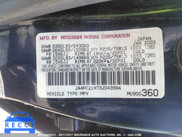 2003 Mitsubishi Montero SPORT ES/SPORT LS JA4MT21H73J043994 image 8