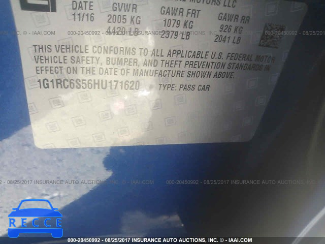2017 Chevrolet Volt LT 1G1RC6S56HU171620 зображення 6