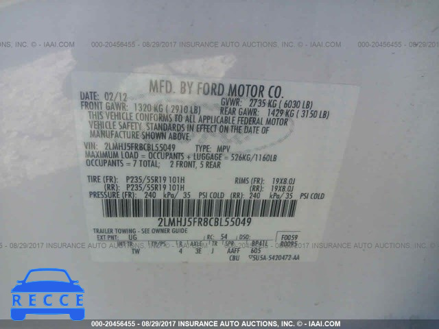 2012 Lincoln MKT 2LMHJ5FR8CBL55049 image 8