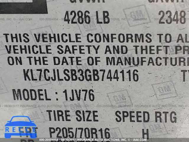 2016 Chevrolet Trax 1LT KL7CJLSB3GB744116 зображення 8